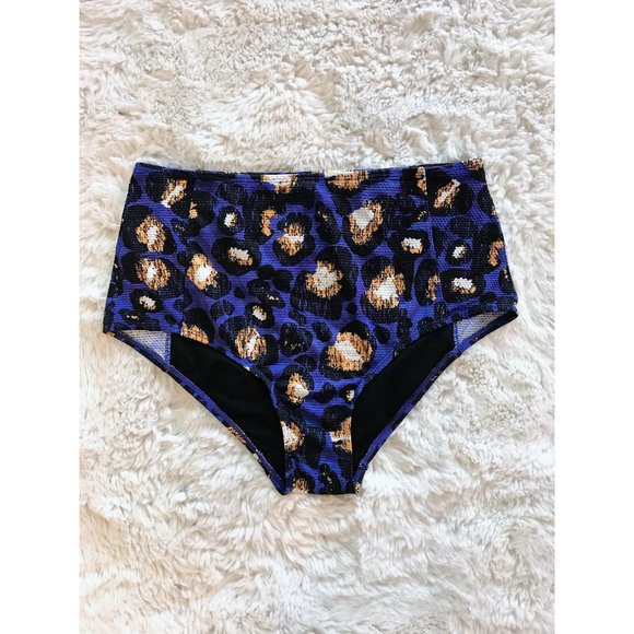 NWOT | River Island Swim Bottom | Royal Blue Leopard Print | UK 12 | US Size 8 - Picture 1 of 5